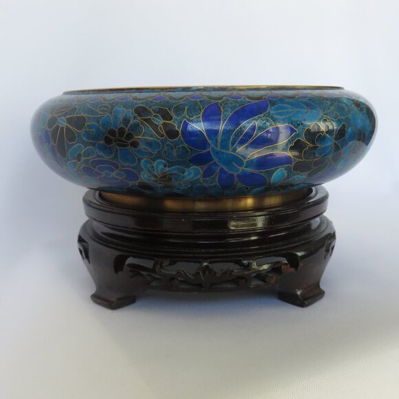Jingfa Cloisonne Blue and Gold Floral Bowl and Stand Vintage Chinese........325 - Picture 2 of 10